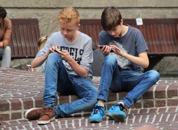 Boys playing android games
